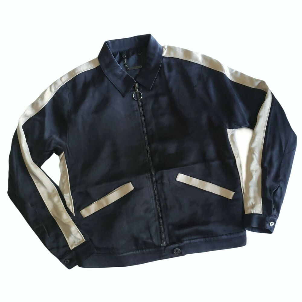 CAPULET Americano Souvenir satin Amore bomber jacket navy blue cream Size XS